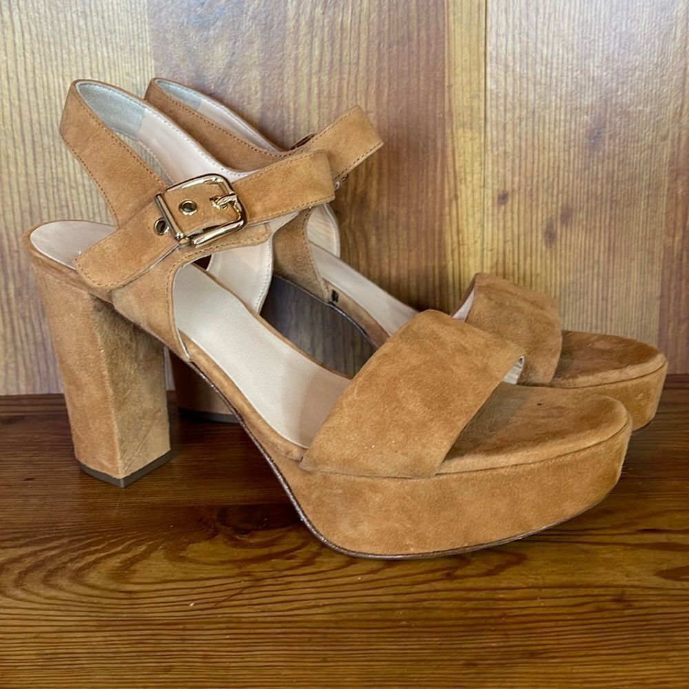 Hogl Brown Suede Chunky Heels size 7.5? Adjustable Strap‎